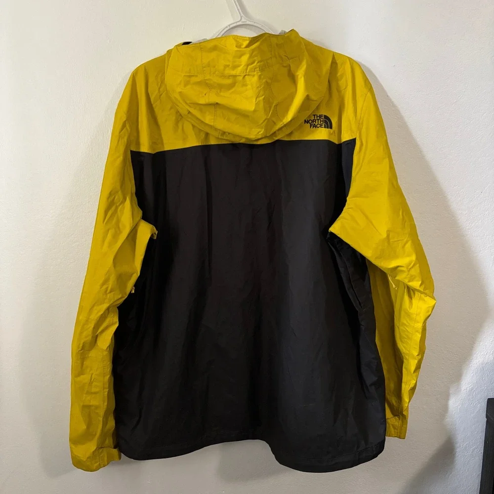 The North Face HyVent Rain Jacket Mens XL Yellow Black Colorblock Vintage Hooded